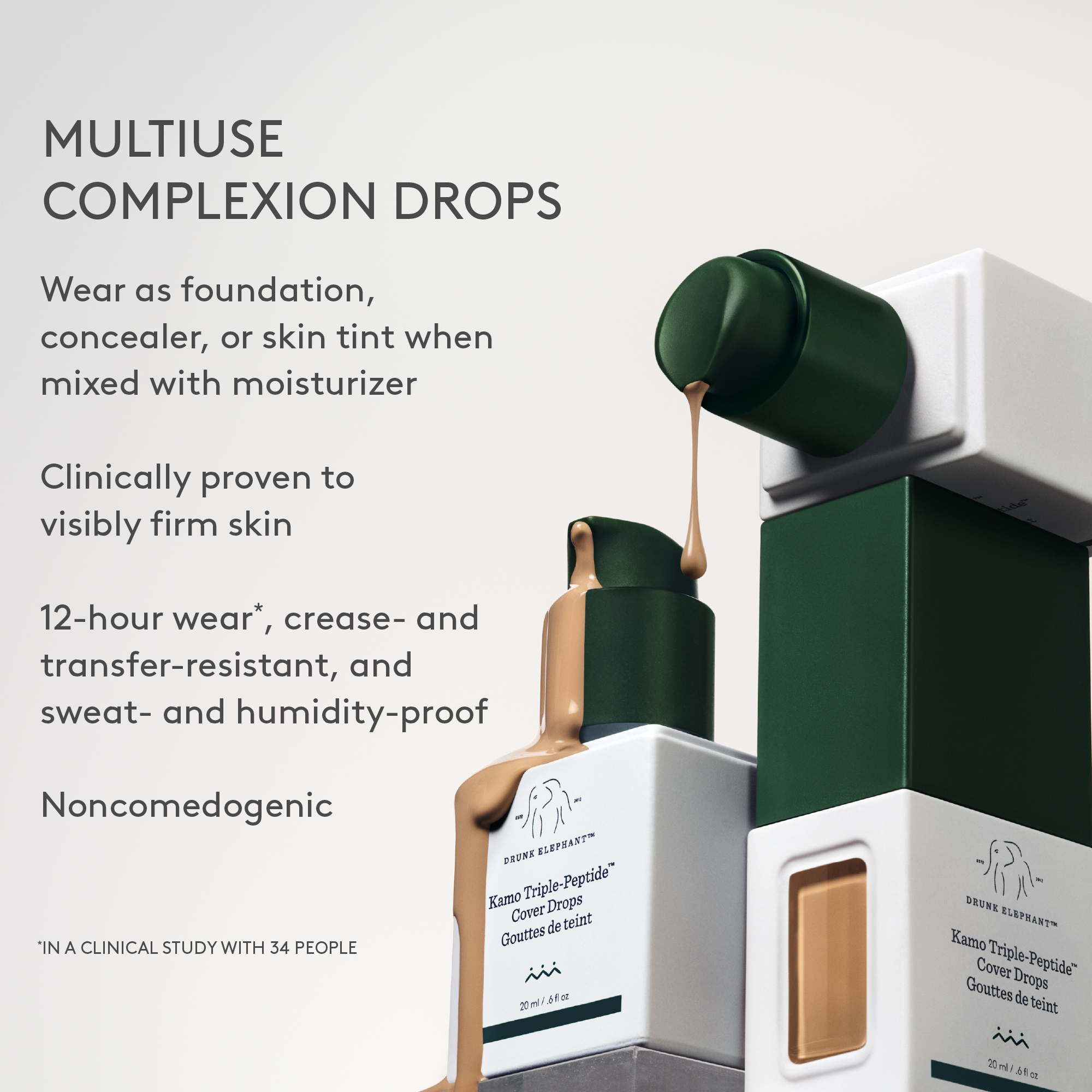 Kamo Triple-Peptide&trade; Cover Drops, Fair 2C